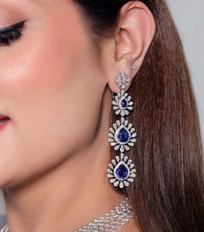 Diamond Lattice Emerald Drop Earrings