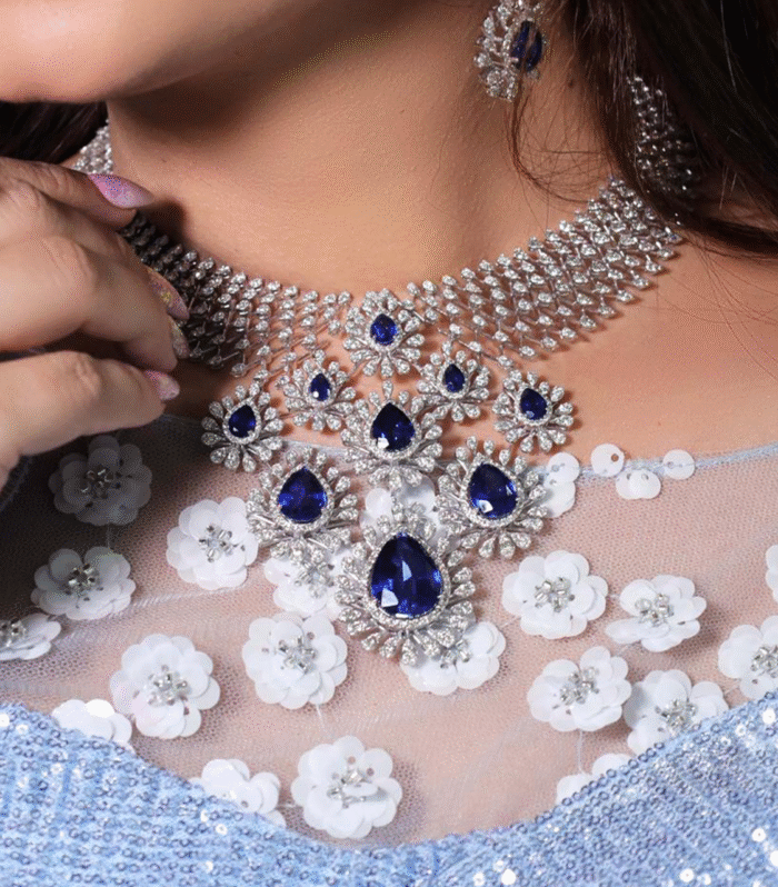 Diamond Waterfall Sapphire Drop Necklace