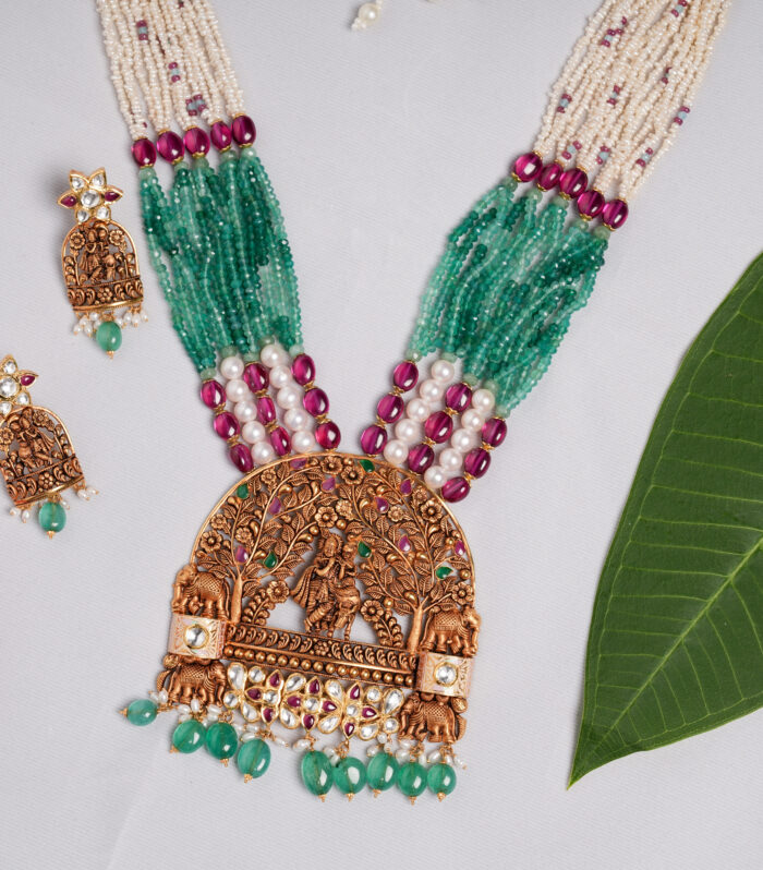 Antique Gold Necklace Radha Krishna Bridal Set